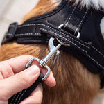 360-degree swivel snap hook clips to harness