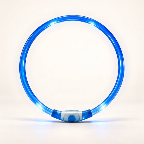 Blue illuminated rechargeable dog collar